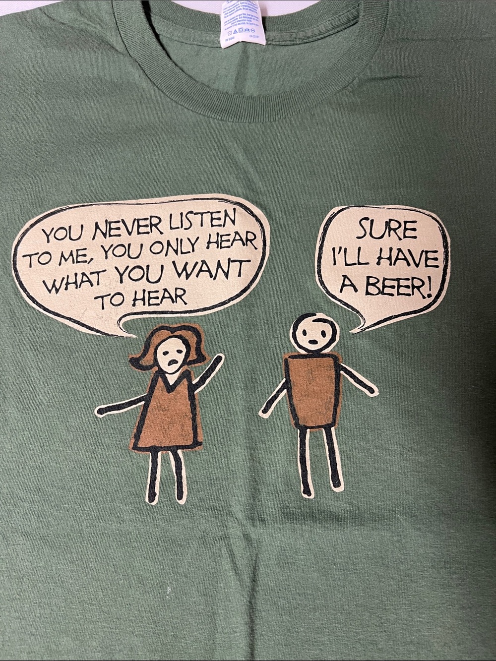 Hanes Olive Green Cartoon Conversation Graphic Tee